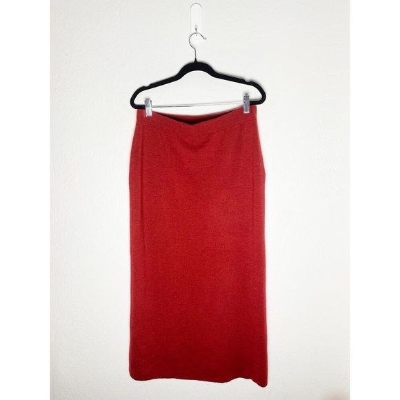Eileen Fisher Women's Red Merino Wool High Waist Pencil Knit Midi Skirt Stretch - Picture 3 of 7